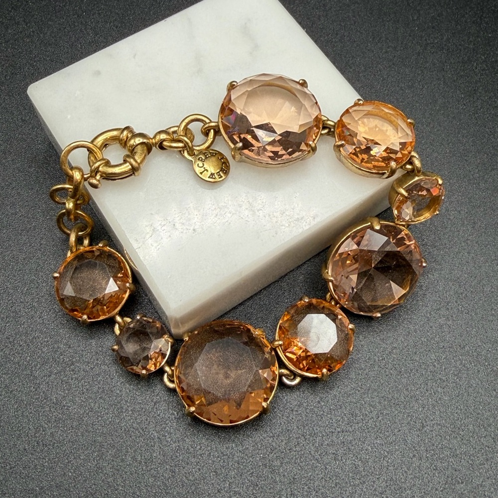 J. Crew large rhinestone gold tone bracelet #M30 peach tan